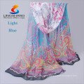 LINGSHANG new floral women digital printing scarf silk feel neck mask headband wrap dress design chiffon scarves